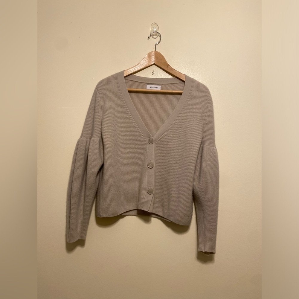 NAADAM Cashmere Light Beige V-Neck Button Front Cardigan Sweater. Size S
